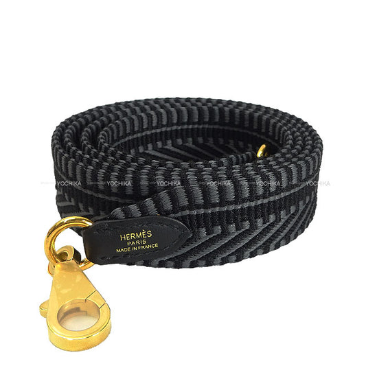 HERMES Handbag Bandouliere 25mm 105cm Sangles Caval Noir (Black)/Gris Misty Toile H/Veau Swift Gold HW Stamp W[BRAND NEW][Authentic]