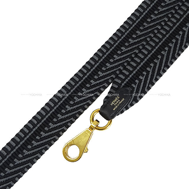 HERMES Handbag Bandouliere 25mm 105cm Sangles Caval Noir (Black)/Gris Misty Toile H/Veau Swift Gold HW Stamp W[BRAND NEW][Authentic]