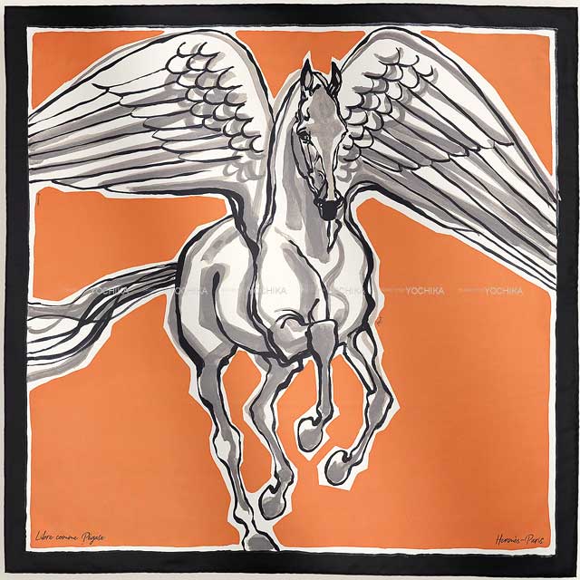 2025 SS HERMES scarf Carre 90 Libre Comme Pegase Caramel/Black/Anthracite Silk[BRAND NEW][Authentic]