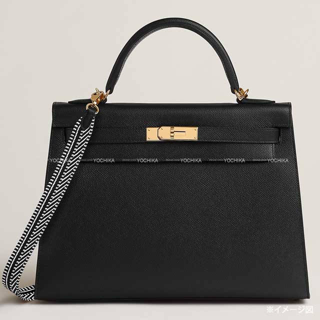 HERMES Handbag Bandouliere 25mm 70cm Sangles Caval Noir (Black)/Blanc (White) Toile H/Veau Swift Gold HW Stamp W[BRAND NEW][Authentic]