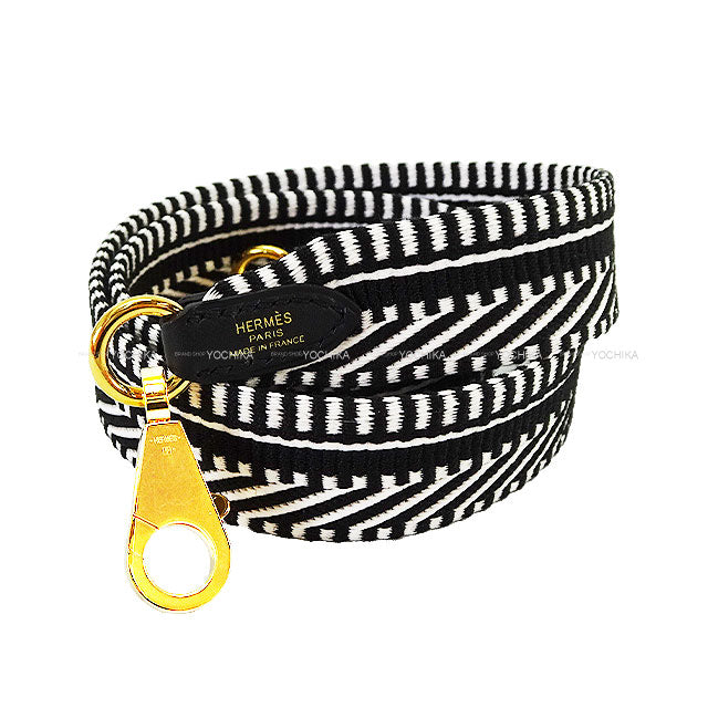 HERMES Handbag Bandouliere 25mm 70cm Sangles Caval Noir (Black)/Blanc (White) Toile H/Veau Swift Gold HW Stamp W[BRAND NEW][Authentic]