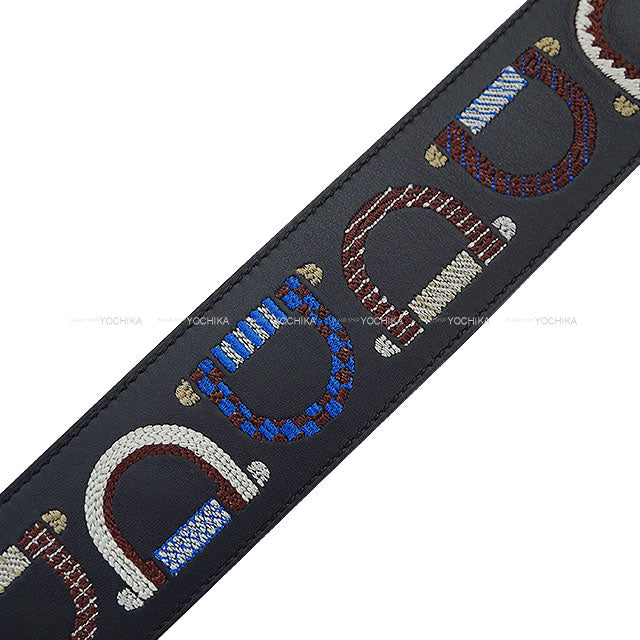 [Pre-loved] HERMES shoulder strap Bandouliere 50mm 85cm Leather Embroidery Mall Blue Indigo/Bleu Saphir Veau Swift Gold HW Stamp B[LIKE NEW][Authentic]