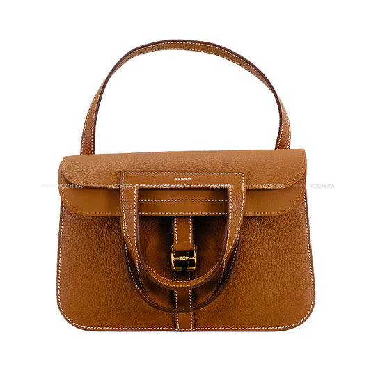 HERMES Shoulder bag Halzan 25 Gold Taurillon Clemence Gold HW Stamp W[BRAND NEW][Authentic]