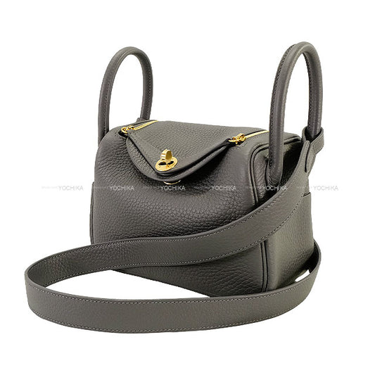 HERMES Shoulder bag Lindy mini 20 Ardoise Taurillon Clemence Champagne Gold HW Stamp W[BRAND NEW][Authentic]