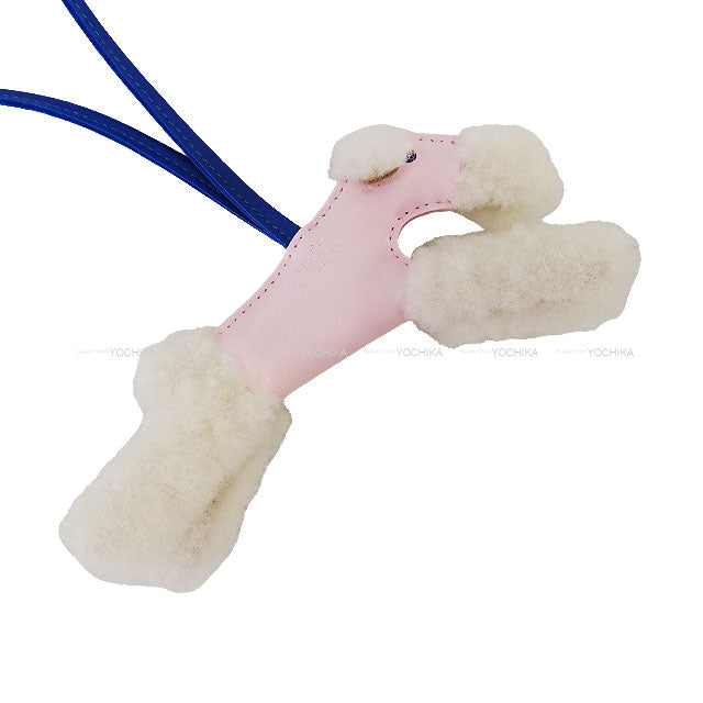 HERMES bag charm Buddy Dog Rose Darling/Bleu France Agneau Milo/Mouton Stamp K[BRAND NEW][Authentic]