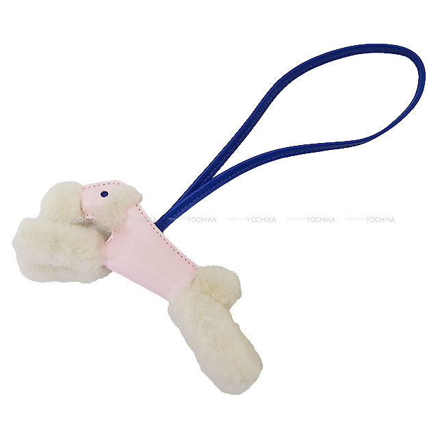 HERMES bag charm Buddy Dog Rose Darling/Bleu France Agneau Milo/Mouton Stamp K[BRAND NEW][Authentic]