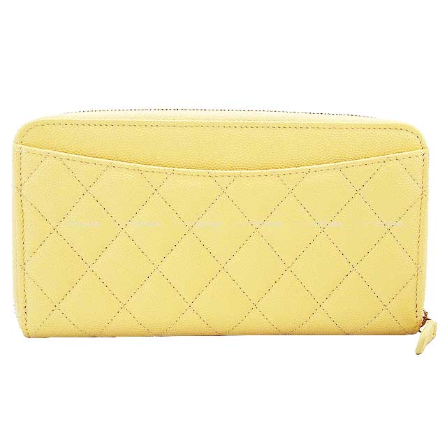 CHANEL long wallet Matelasse COCO Mark Back Pocket Round Zipper Yellow Graind Calf(Caviarskin) Champagne Gold HW AP0242[EXCELLENT][Authentic]