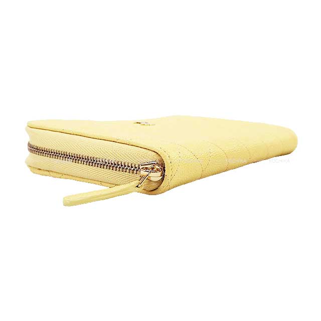 CHANEL long wallet Matelasse COCO Mark Back Pocket Round Zipper Yellow Graind Calf(Caviarskin) Champagne Gold HW AP0242[EXCELLENT][Authentic]