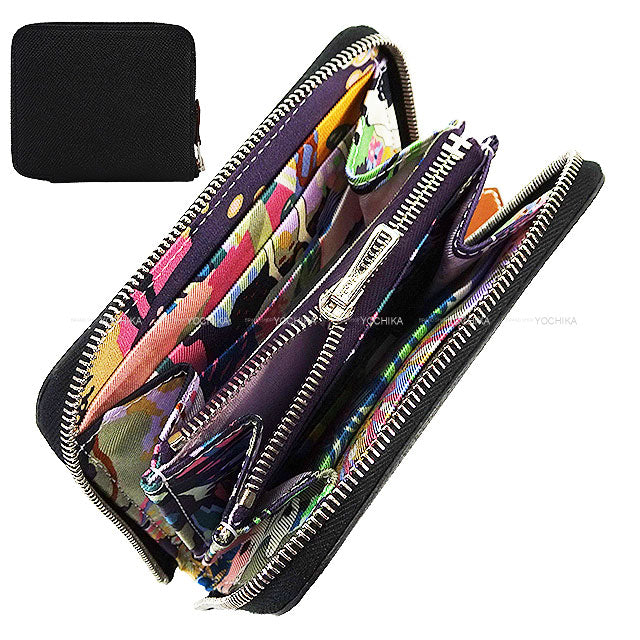 HERMES Bi-fold wallet Azap Silk'in Compact EN LIBERTE! Noir (Black)/Cassis Veau Epsom/Veau Barenia/Silk Silver HW Stamp K[BRAND NEW][Authentic]