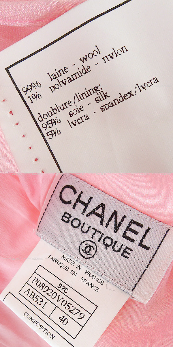 [Pre-loved] CHANEL setup Ladies Setup Tweed Coco mark 97c Clear button Pink Wool #40 Silver HW P08920[LIKE NEW][Authentic]