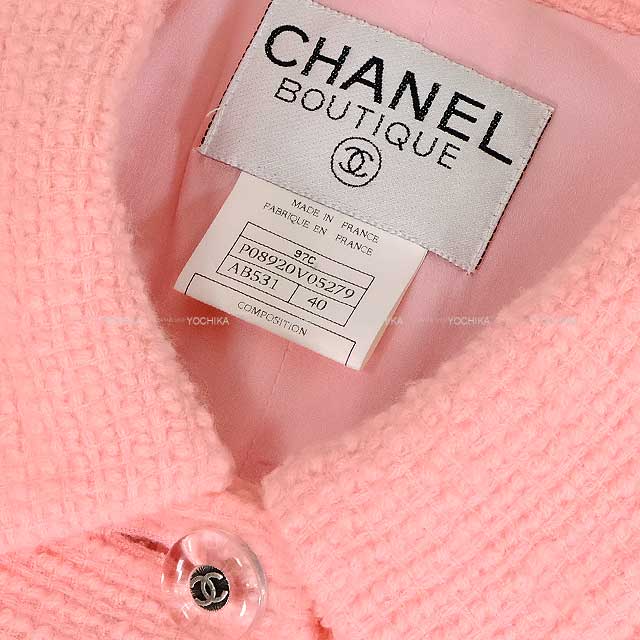 [Pre-loved] CHANEL setup Ladies Setup Tweed Coco mark 97c Clear button Pink Wool #40 Silver HW P08920[LIKE NEW][Authentic]