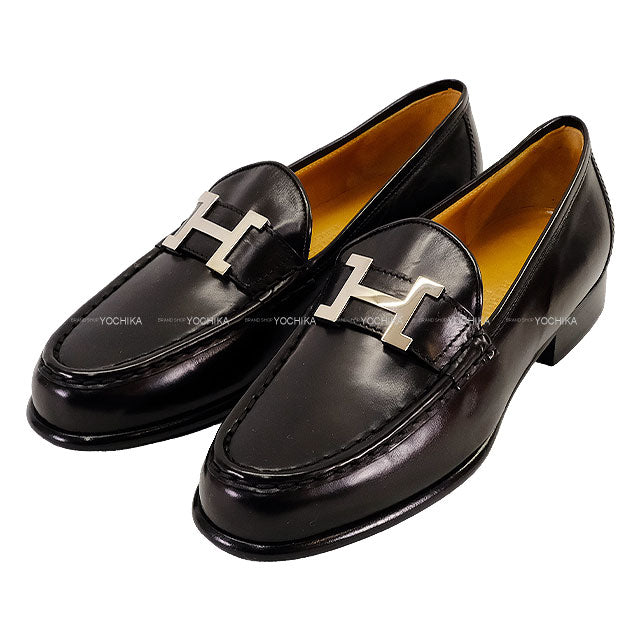 HERMES loafers Constance H Logo Noir (Black) Box Calf #35 Silver HW[EXCELLENT][Authentic]