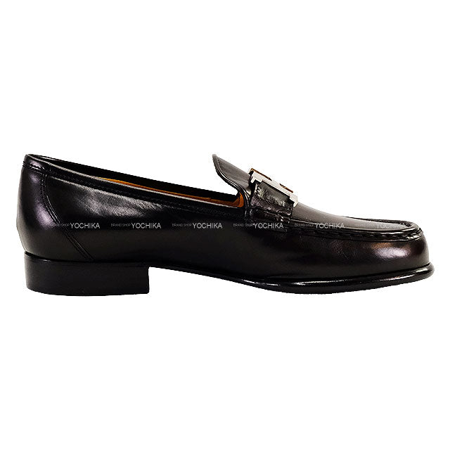 HERMES loafers Constance H Logo Noir (Black) Box Calf #35 Silver HW[EXCELLENT][Authentic]