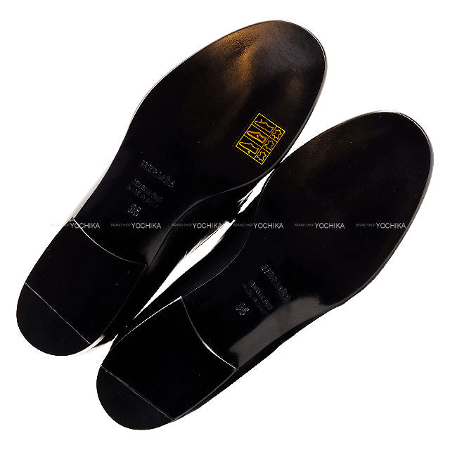 HERMES loafers Constance H Logo Noir (Black) Box Calf #35 Silver HW[EXCELLENT][Authentic]