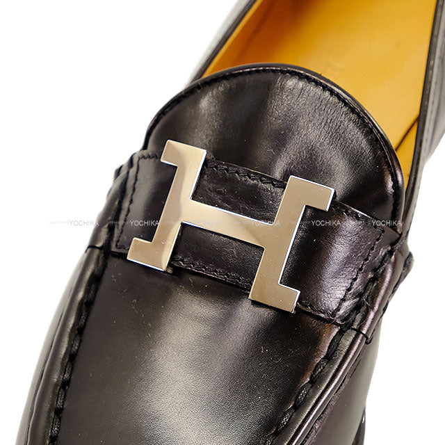 HERMES loafers Constance H Logo Noir (Black) Box Calf #35 Silver HW[EXCELLENT][Authentic]