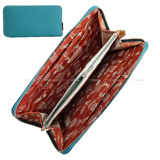 HERMES long wallet Azap Silk'in Long Aunage Rodeo des Cowgirls New Bleu Jean(D2)/Paprika Veau Epsom/Veau Barenia/Silk Silver HW Stamp W[BRAND NEW][Authentic]