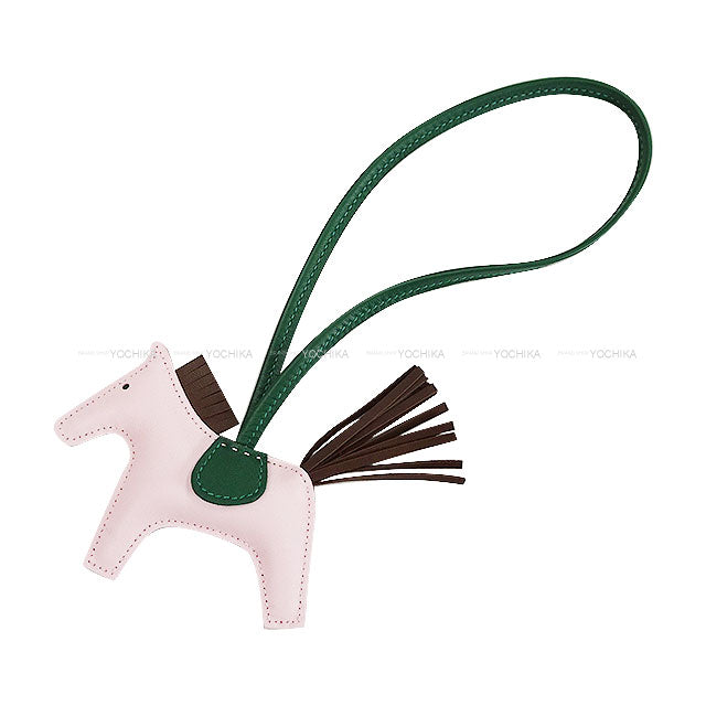 HERMES bag charm Rodeo PM Rose Darling/Chocolat/Vert Moyen Agneau Milo Stamp K[BRAND NEW][Authentic]