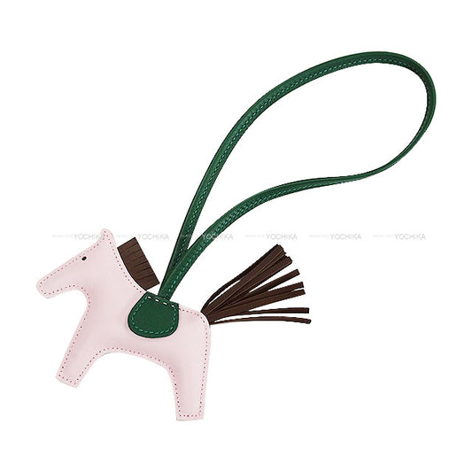 HERMES bag charm Rodeo PM Rose Darling/Chocolat/Vert Moyen Agneau Milo Stamp K[BRAND NEW][Authentic]