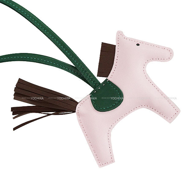 HERMES bag charm Rodeo PM Rose Darling/Chocolat/Vert Moyen Agneau Milo Stamp K[BRAND NEW][Authentic]