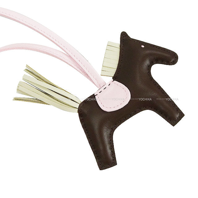 HERMES bag charm Rodeo PM Chocolat/Craie/Rose Darling Agneau Milo Stamp K[BRAND NEW][Authentic]