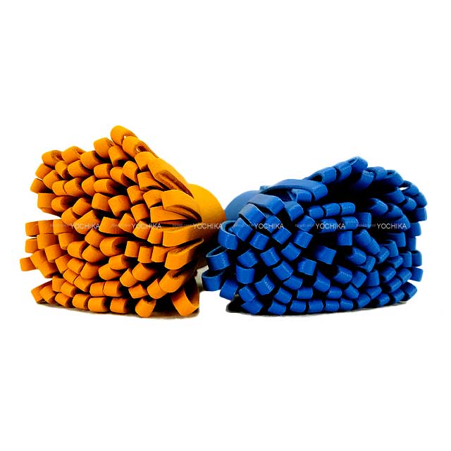 HERMES key ring Carmen Unodos Bleu Zanzibar/Jaune d'Or Agneau Milo Silver HW[EXCELLENT][Authentic]