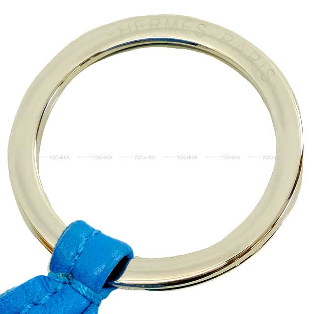 HERMES key ring Carmen Unodos Bleu Zanzibar/Jaune d'Or Agneau Milo Silver HW[EXCELLENT][Authentic]