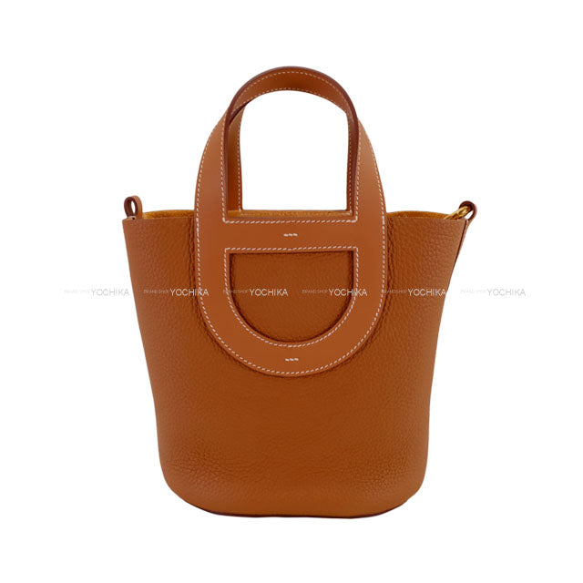 HERMES Handbag In the Loop 18 Gold Taurillon Clemence/Veau Swift Gold HW Stamp B[EXCELLENT][Authentic]