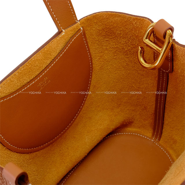HERMES Handbag In the Loop 18 Gold Taurillon Clemence/Veau Swift Gold HW Stamp B[EXCELLENT][Authentic]