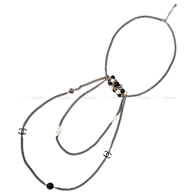 [Pre-loved] CHANEL necklace Coco Mark Pearl Rhinestone Triple Chain[LIKE NEW][Authentic]