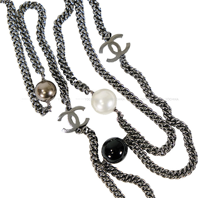 [Pre-loved] CHANEL necklace Coco Mark Pearl Rhinestone Triple Chain[LIKE NEW][Authentic]