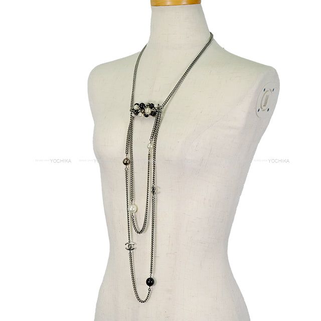 [Pre-loved] CHANEL necklace Coco Mark Pearl Rhinestone Triple Chain[LIKE NEW][Authentic]