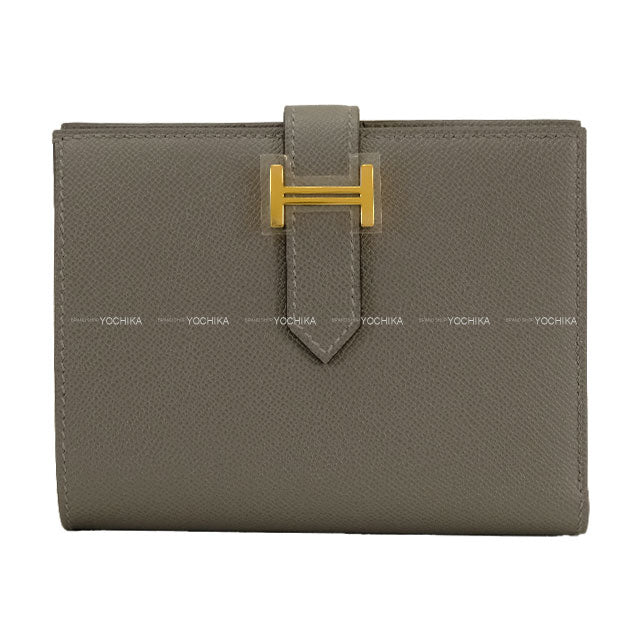 HERMES Bi-fold wallet Bearn Compact Gris Meyer Veau Madame Gold HW Stamp K[BRAND NEW][Authentic]