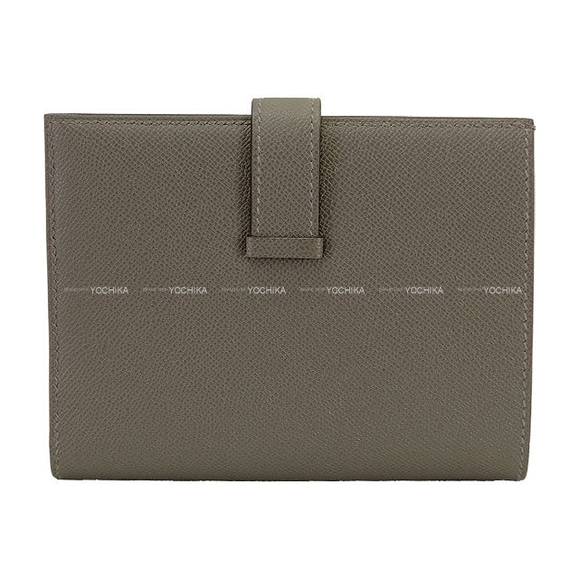 HERMES Bi-fold wallet Bearn Compact Gris Meyer Veau Madame Gold HW Stamp K[BRAND NEW][Authentic]
