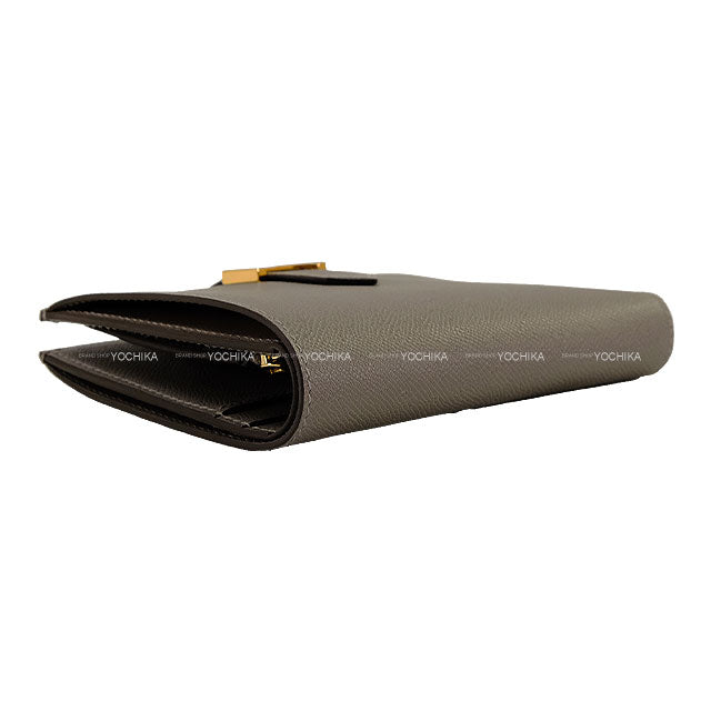 HERMES Bi-fold wallet Bearn Compact Gris Meyer Veau Madame Gold HW Stamp K[BRAND NEW][Authentic]