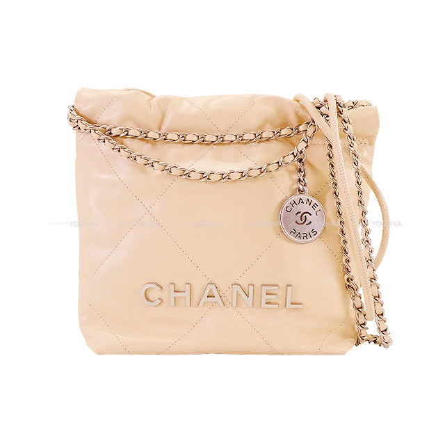 [Pre-loved] CHANEL Shoulder bag Chanel22 Mini Matelasse Medal Charm Chain Beige Calfskin Mat Silver HW AS3980[LIKE NEW][Authentic]
