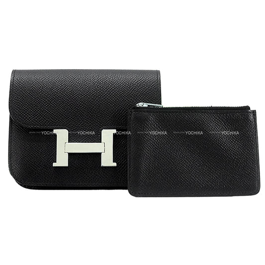 HERMES Bi-fold wallet Constance Slim Noir (Black) Veau Epsom Silver HW Stamp G[BRAND NEW][Authentic]