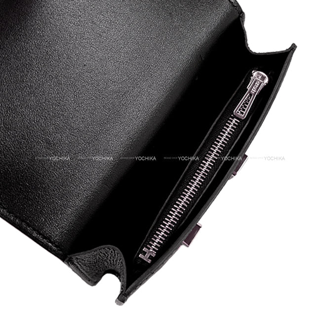 [Pre-loved] HERMES Bi-fold wallet Constance Slim Noir (Black) Veau Epsom Coin case W:4.1" H:2.8" Silver HW Stamp Z[LIKE NEW][Authentic]