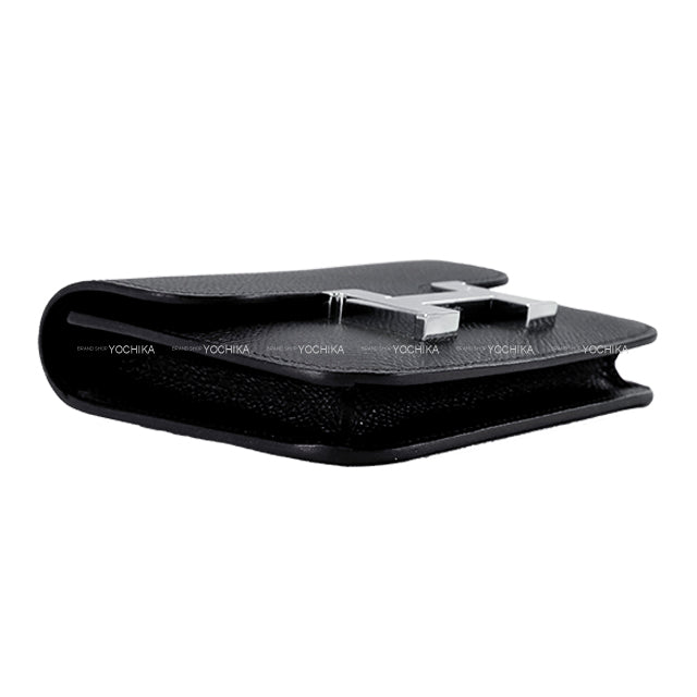 [Pre-loved] HERMES Bi-fold wallet Constance Slim Noir (Black) Veau Epsom Coin case W:4.1" H:2.8" Silver HW Stamp Z[LIKE NEW][Authentic]