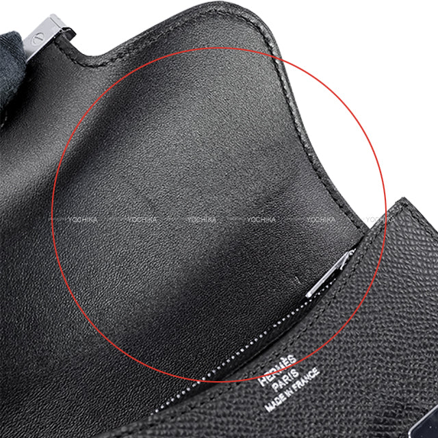 [Pre-loved] HERMES Bi-fold wallet Constance Slim Noir (Black) Veau Epsom Coin case W:4.1" H:2.8" Silver HW Stamp Z[LIKE NEW][Authentic]