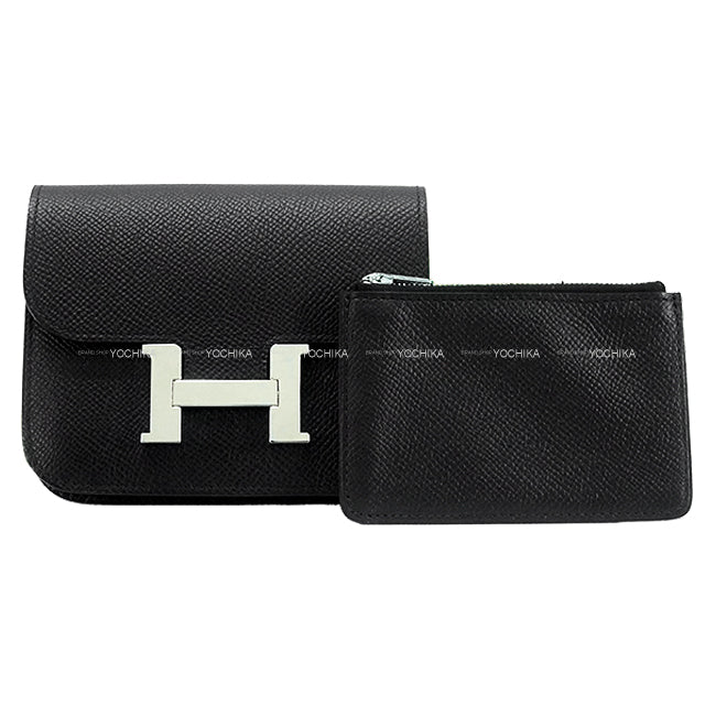 [Pre-loved] HERMES Bi-fold wallet Constance Slim Noir (Black) Veau Epsom Coin case W:4.1" H:2.8" Silver HW Stamp Z[LIKE NEW][Authentic]