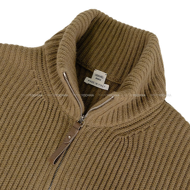 [Pre-loved] HERMES Blouson Knit H Logo Pocket Zip up Brown Wool #38[LIKE NEW][Authentic]