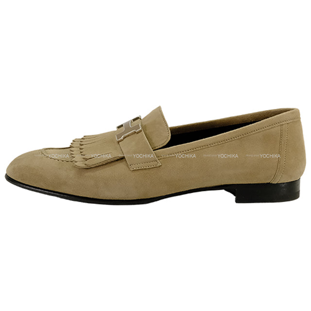[Pre-loved] HERMES Moccasins Moccasin Royale Fringe Beige Albatross Calf ＃38.5 Silver HW[LIKE NEW][Authentic]