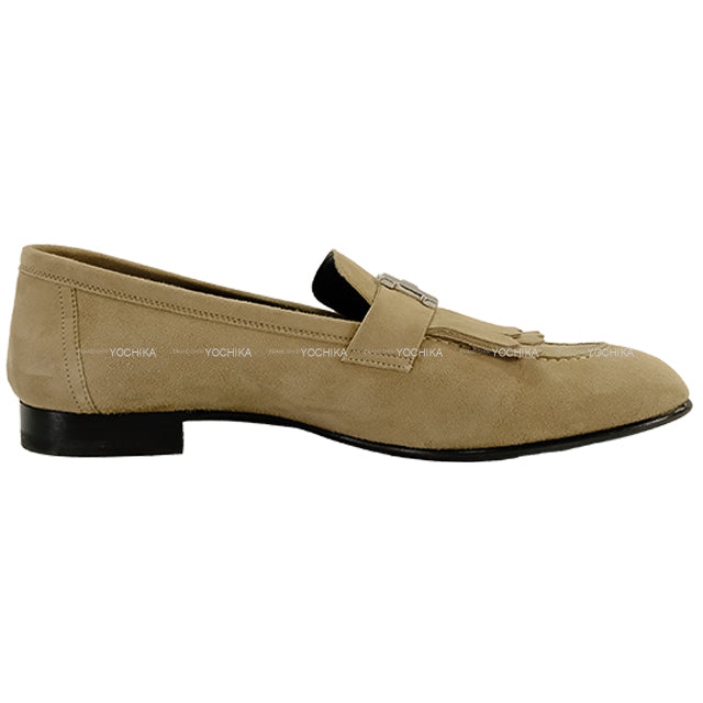 [Pre-loved] HERMES Moccasins Moccasin Royale Fringe Beige Albatross Calf ＃38.5 Silver HW[LIKE NEW][Authentic]