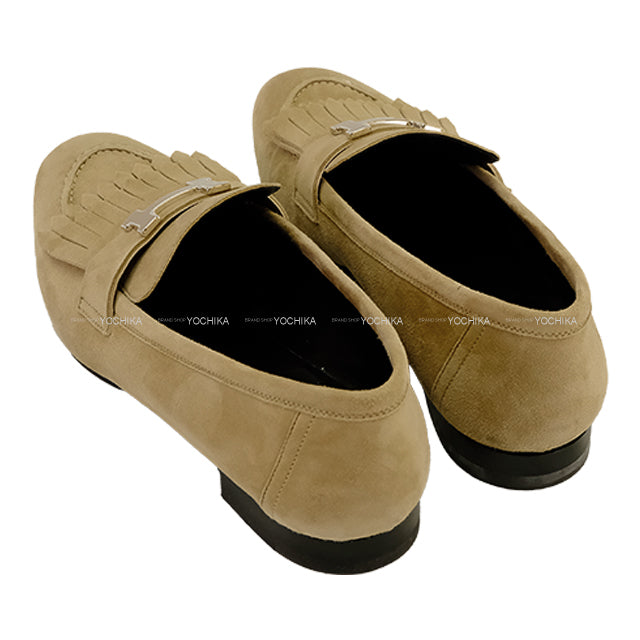 [Pre-loved] HERMES Moccasins Moccasin Royale Fringe Beige Albatross Calf ＃38.5 Silver HW[LIKE NEW][Authentic]