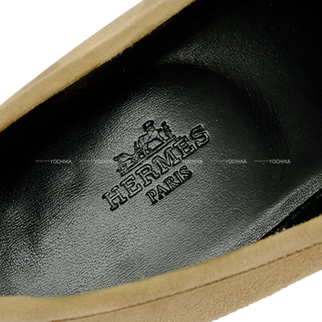 [Pre-loved] HERMES Moccasins Moccasin Royale Fringe Beige Albatross Calf ＃38.5 Silver HW[LIKE NEW][Authentic]