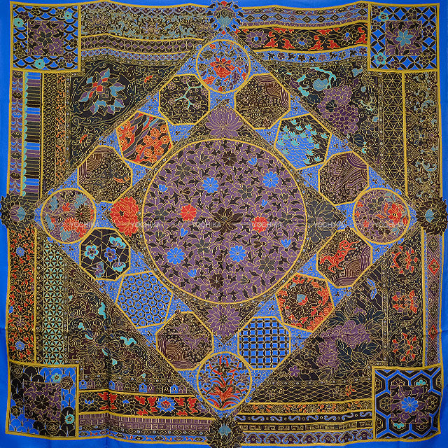 HERMES scarf Carre 140 COLLECTIONS IMPERIALES Blue/Leedevin/Mordor Cashmere70% / Silk30% 242942S-09[EXCELLENT][Authentic]