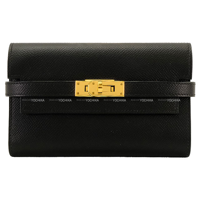 [Pre-loved] HERMES Bi-fold wallet Kelly Wallet Combine Depliant Medium Noir (Black) Veau Epsom Gold HW Stamp C[LIKE NEW][Authentic]