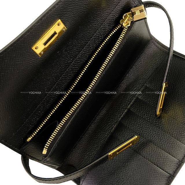 [Pre-loved] HERMES Bi-fold wallet Kelly Wallet Combine Depliant Medium Noir (Black) Veau Epsom Gold HW Stamp C[LIKE NEW][Authentic]