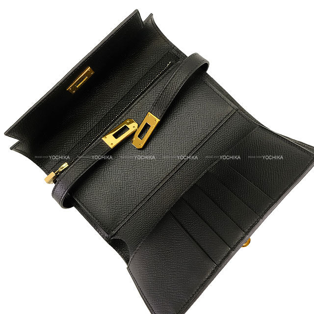 [Pre-loved] HERMES Bi-fold wallet Kelly Wallet Combine Depliant Medium Noir (Black) Veau Epsom Gold HW Stamp C[LIKE NEW][Authentic]