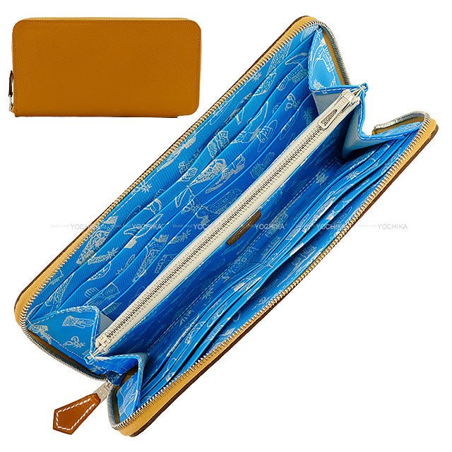 HERMES long wallet Aunage Rodeo des Cowgirls Caramel/Celeste Evercolor Silver HW Stamp W[BRAND NEW][Authentic]